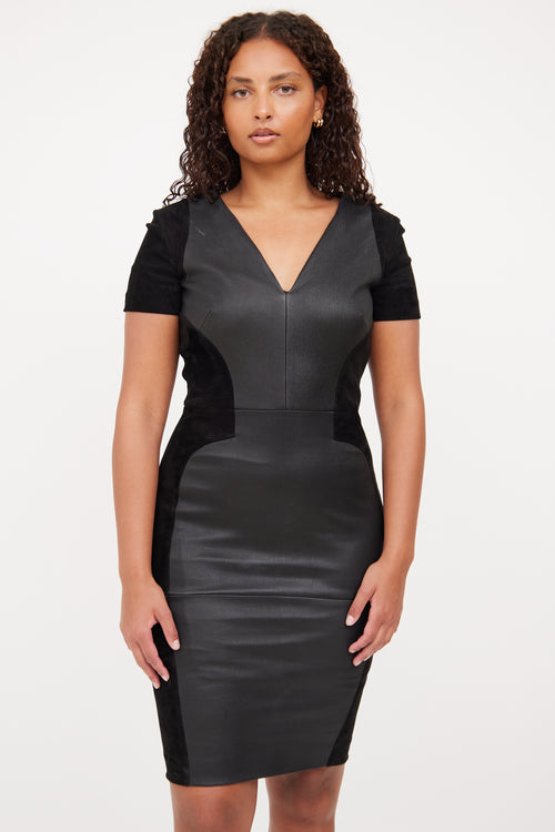 Emilio Pucci Black Leather & Suede Dress