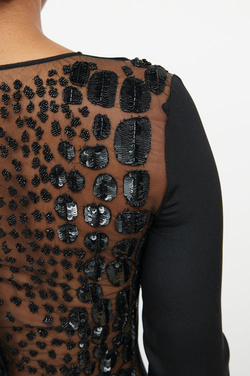 Emilio Pucci Black Mesh & Sequin Panel Dress