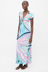 Emilio Pucci Blue & Multi Silk Print Embellished Dress