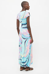 Emilio Pucci Blue & Multi Silk Print Embellished Dress