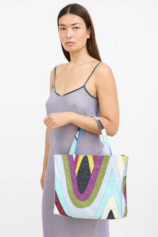 Emilio Pucci Blue & Multicolour Felt Graphic Tote Bag