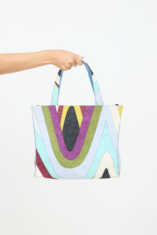 Emilio Pucci Blue & Multicolour Felt Graphic Tote Bag