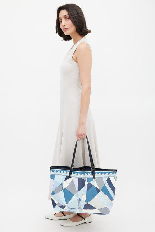 Emilio Pucci Blue & Multicolour Coated Canvas Geometric Tote Bag