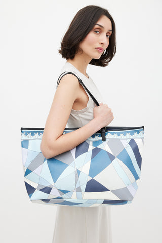 Emilio Pucci Blue & Multicolour Coated Canvas Geometric Tote Bag