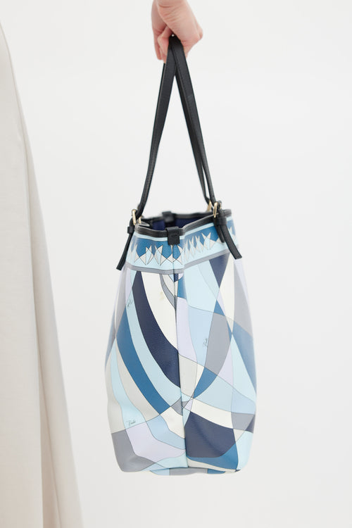 Emilio Pucci Blue & Multicolour Coated Canvas Geometric Tote Bag