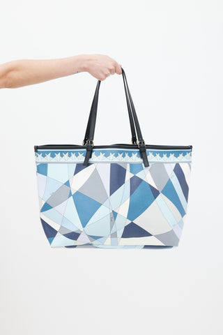 Emilio Pucci Blue & Multicolour Coated Canvas Geometric Tote Bag