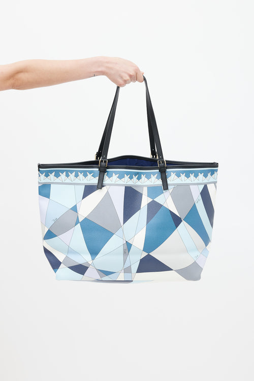 Emilio Pucci Blue & Multicolour Coated Canvas Geometric Tote Bag