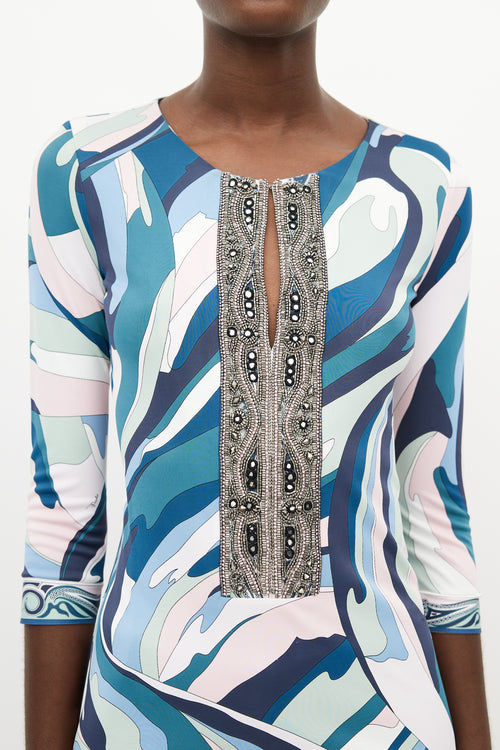 Emilio Pucci Blue & Multicolour Jewel Abstract Print Top