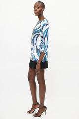 Emilio Pucci Blue & Multicolour Jewel Abstract Print Top
