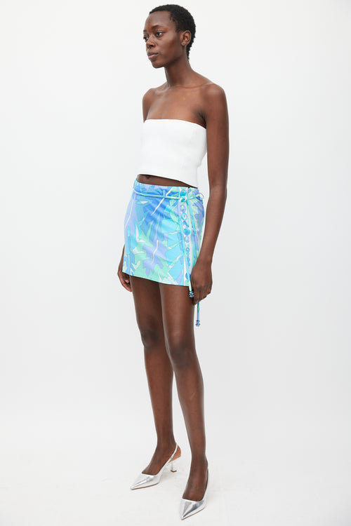 Emilio Pucci Blue & Multicolour Printed Tie Waist Skirt