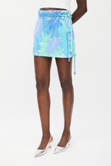 Emilio Pucci Blue & Multicolour Printed Tie Waist Skirt