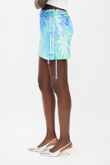 Emilio Pucci Blue & Multicolour Printed Tie Waist Skirt