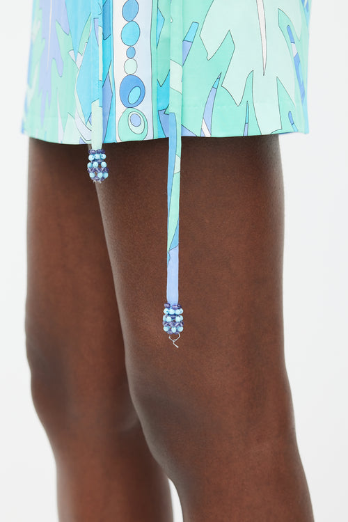 Emilio Pucci Blue & Multicolour Printed Tie Waist Skirt