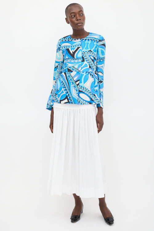 Emilio Pucci Blue & Multicolour Silk Printed Peplum Jacket