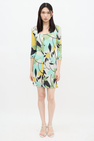 Emilio Pucci Cream & Multicolour Silk Floral Dress