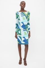 Emilio Pucci Green & Blue Abstract Print Dress