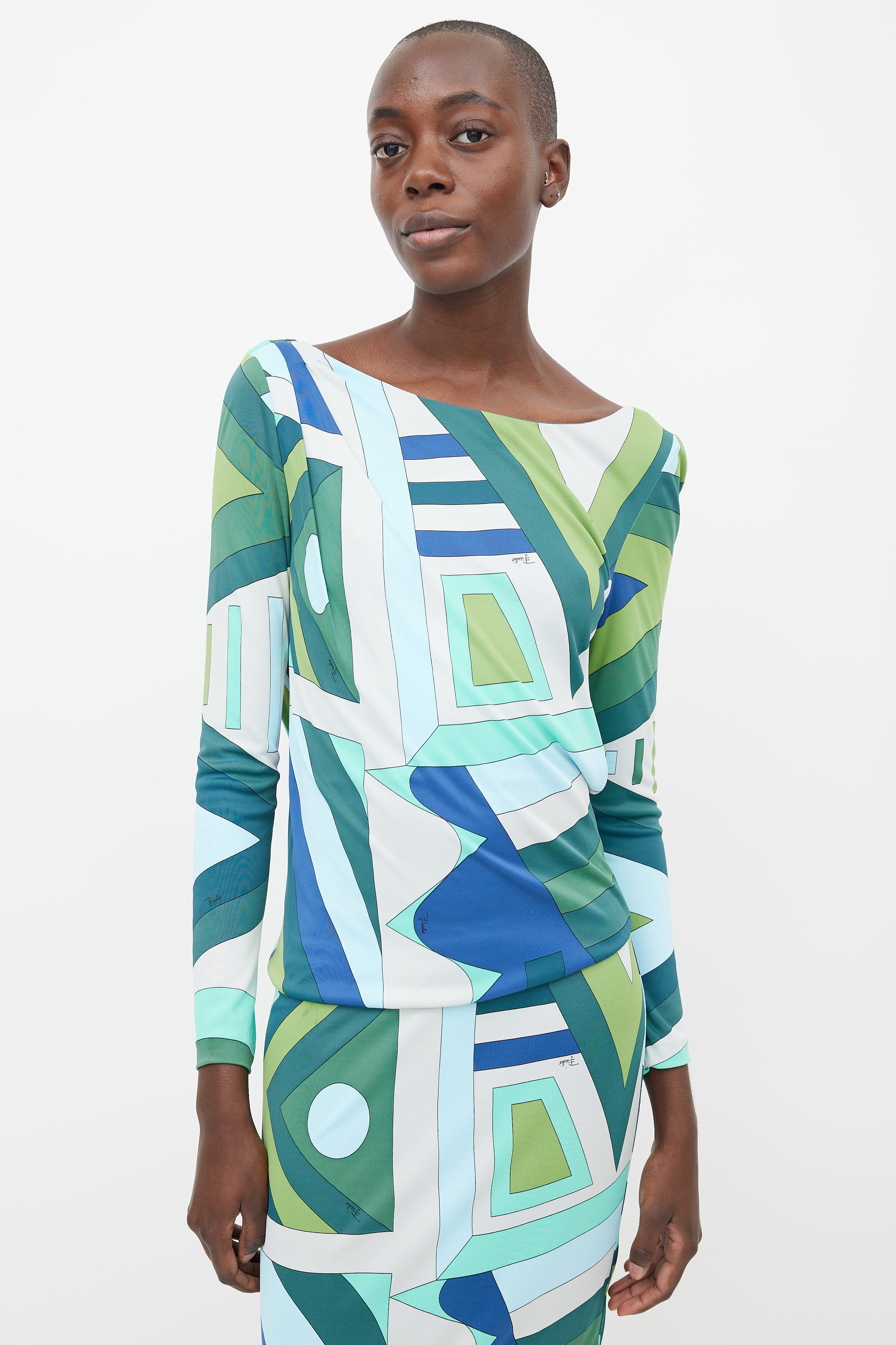 Emilio Pucci // Green & Blue Abstract Print Dress VSP Consignment Emilio Pucci // Green & Blue Abstract Print Dress VSP Consignment