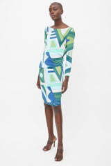 Emilio Pucci Green & Blue Abstract Print Dress
