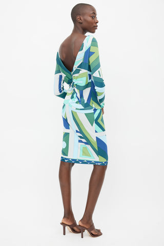 Emilio Pucci Green & Blue Abstract Print Dress