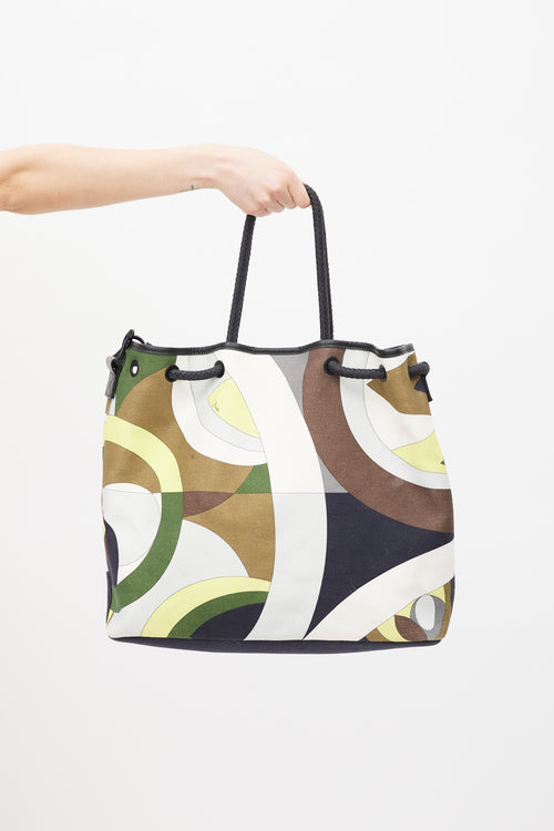 Emilio Pucci Green & Multicolour Canvas Printed Tote Bag