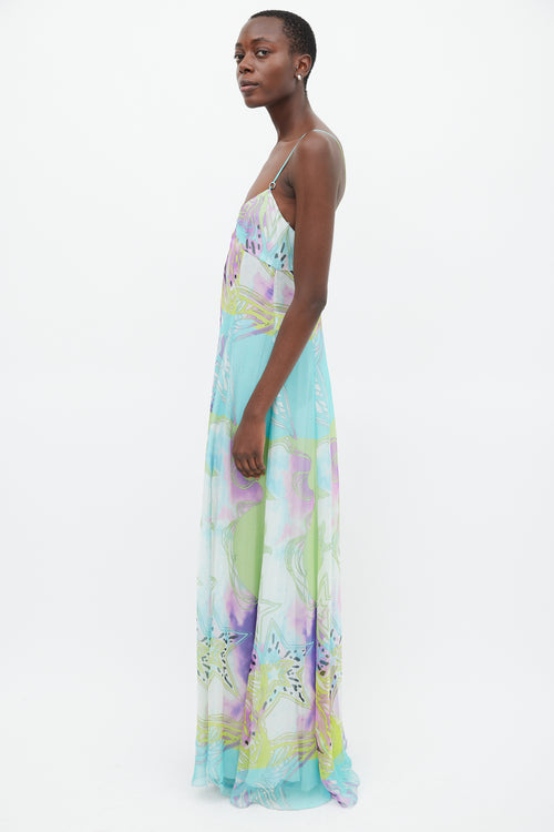 Emilio Pucci Green & Multicolour Silk Star Print Dress