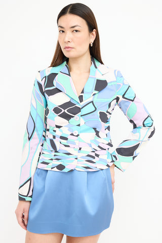 Emilio Pucci Light Blue & Multi Printed Blazer