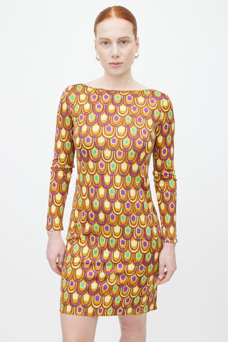 Emilio Pucci Multi Silk Print Long Sleeve Dress