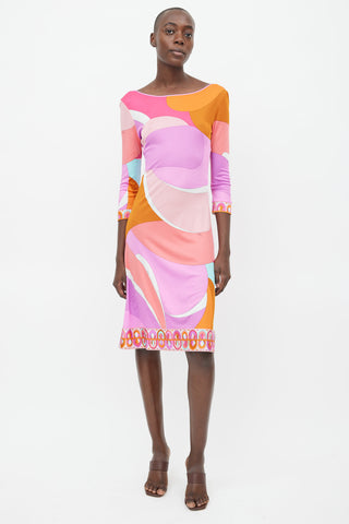 Emilio Pucci Orange & Pink Abstract Print Dress