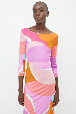 Emilio Pucci Orange & Pink Abstract Print Dress