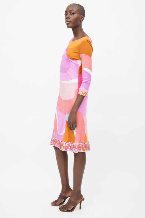 Emilio Pucci Orange & Pink Abstract Print Dress