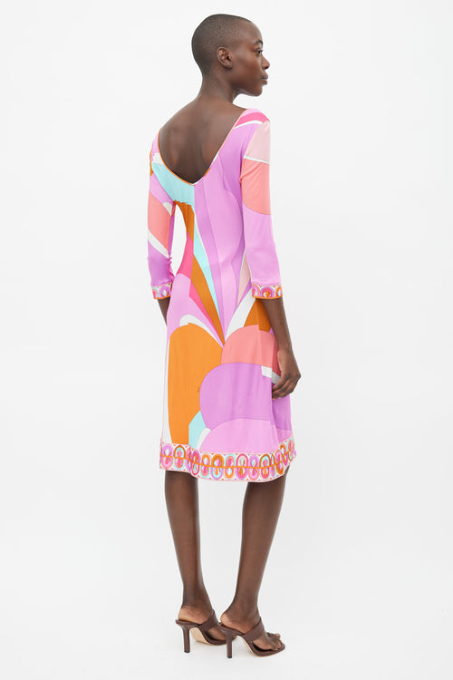Emilio Pucci Orange & Pink Abstract Print Dress