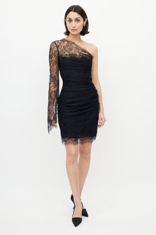 Emilio Pucci Navy Lace One Shoulder Dress