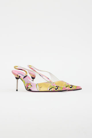 Emilio Pucci Pink & Yellow Satin Pattern Slingback Heel