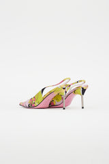 Emilio Pucci Pink & Yellow Satin Pattern Slingback Heel