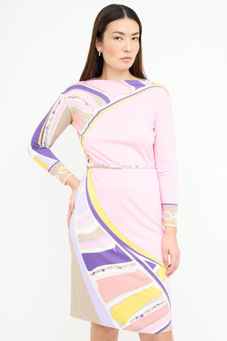 Emilio Pucci Pink & Multi Belted Dress