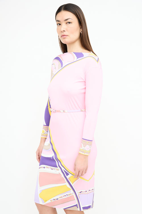 Emilio Pucci Pink & Multi Belted Dress