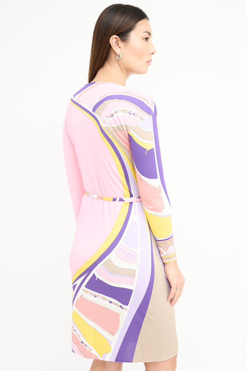 Emilio Pucci Pink & Multi Belted Dress