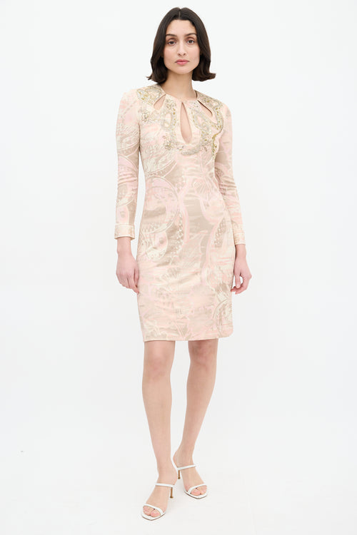 Emilio Pucci Pink & Multi Jersey Embellished Printed Dress