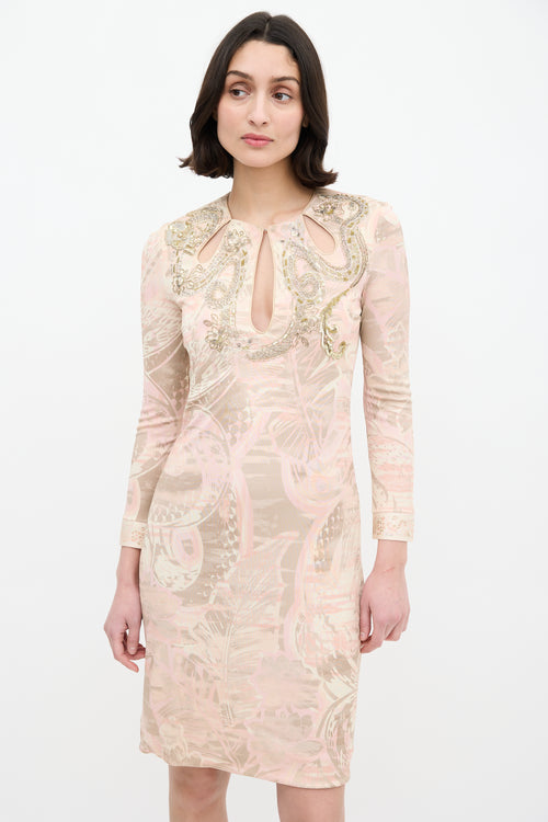 Emilio Pucci Pink & Multi Jersey Embellished Printed Dress