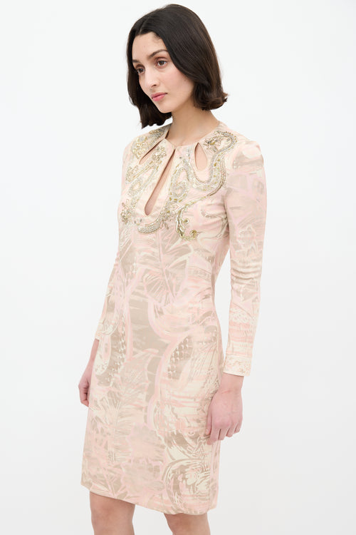 Emilio Pucci Pink & Multi Jersey Embellished Printed Dress