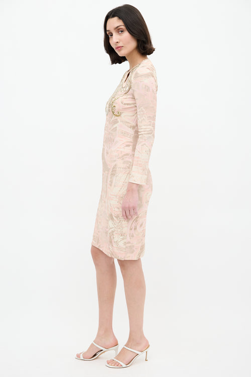 Emilio Pucci Pink & Multi Jersey Embellished Printed Dress