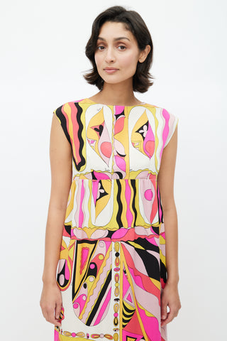Emilio Pucci Cream & Multicolour Abstract Dress