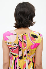 Emilio Pucci Cream & Multicolour Abstract Dress