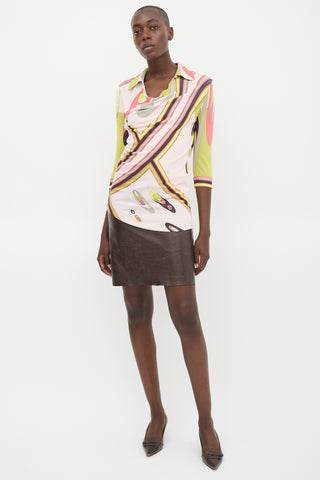 Emilio Pucci Pink & Multicolour Printed Cowl Keyhole Top