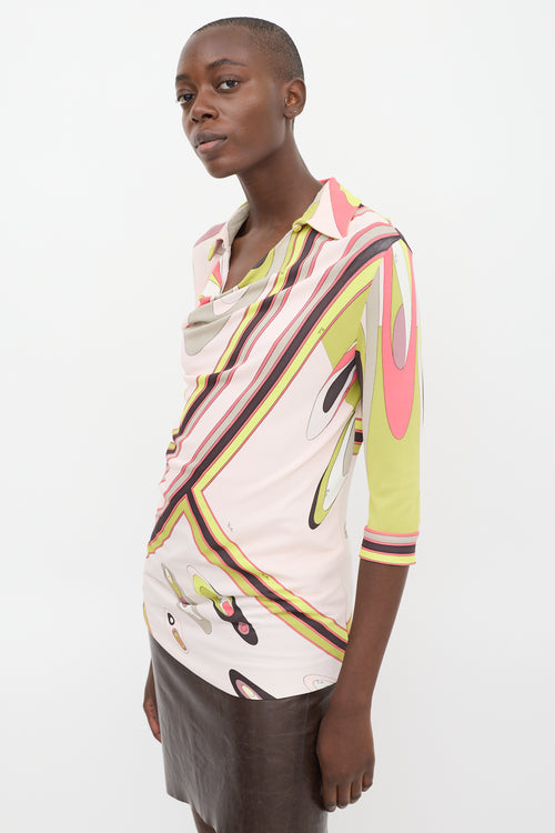 Emilio Pucci Pink & Multicolour Printed Cowl Keyhole Top