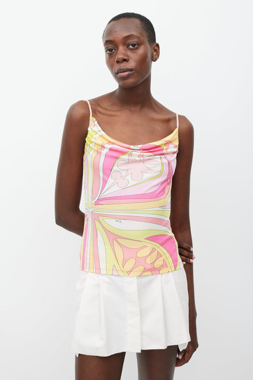 Emilio Pucci Pink & Multicolour Printed Cowl Tank Top