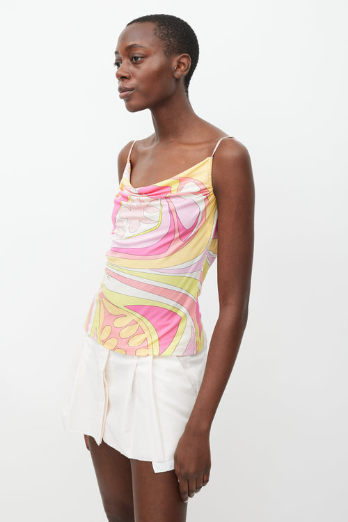 Emilio Pucci Pink & Multicolour Printed Cowl Tank Top