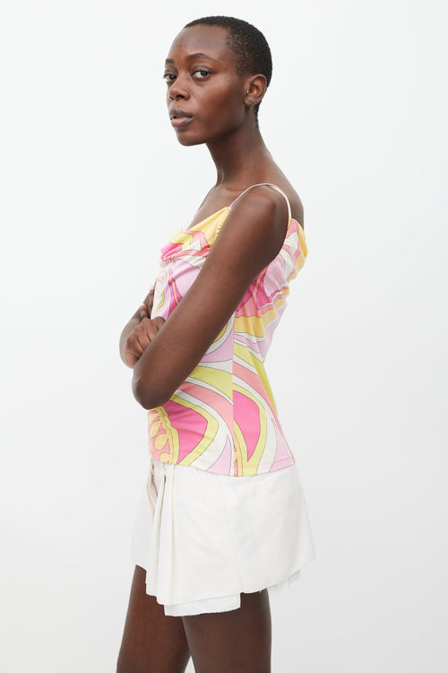 Emilio Pucci Pink & Multicolour Printed Cowl Tank Top