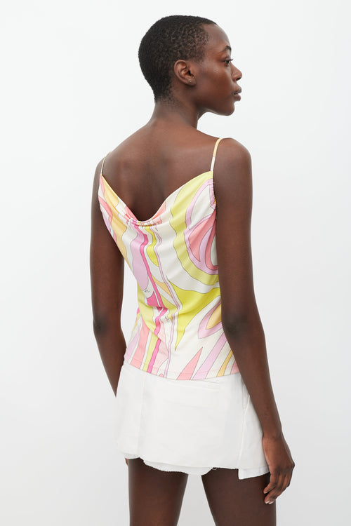 Emilio Pucci Pink & Multicolour Printed Cowl Tank Top
