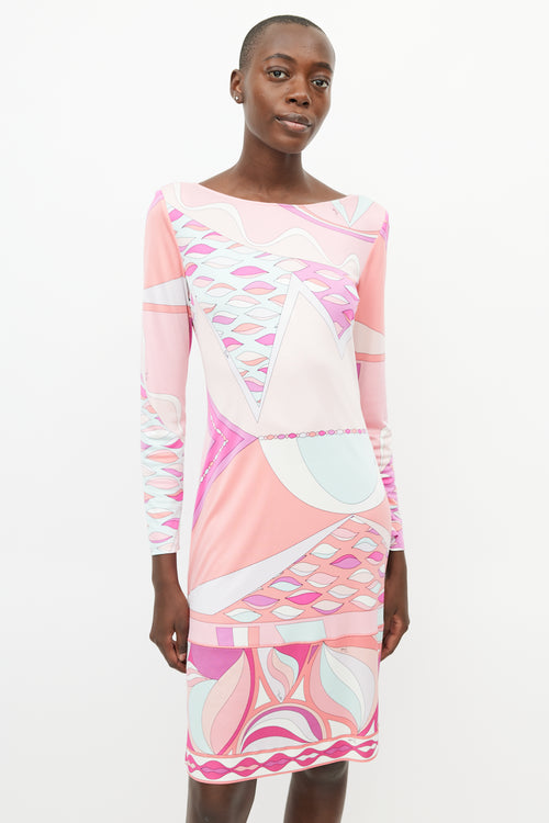 Emilio Pucci Pink & Multicolour Silk Abstract Print Dress